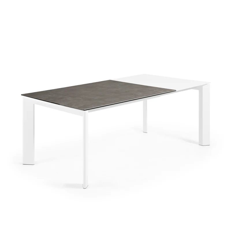 Axis porcelain extendable table in Volcano Ash finish with white steel legs 140 (200) cm