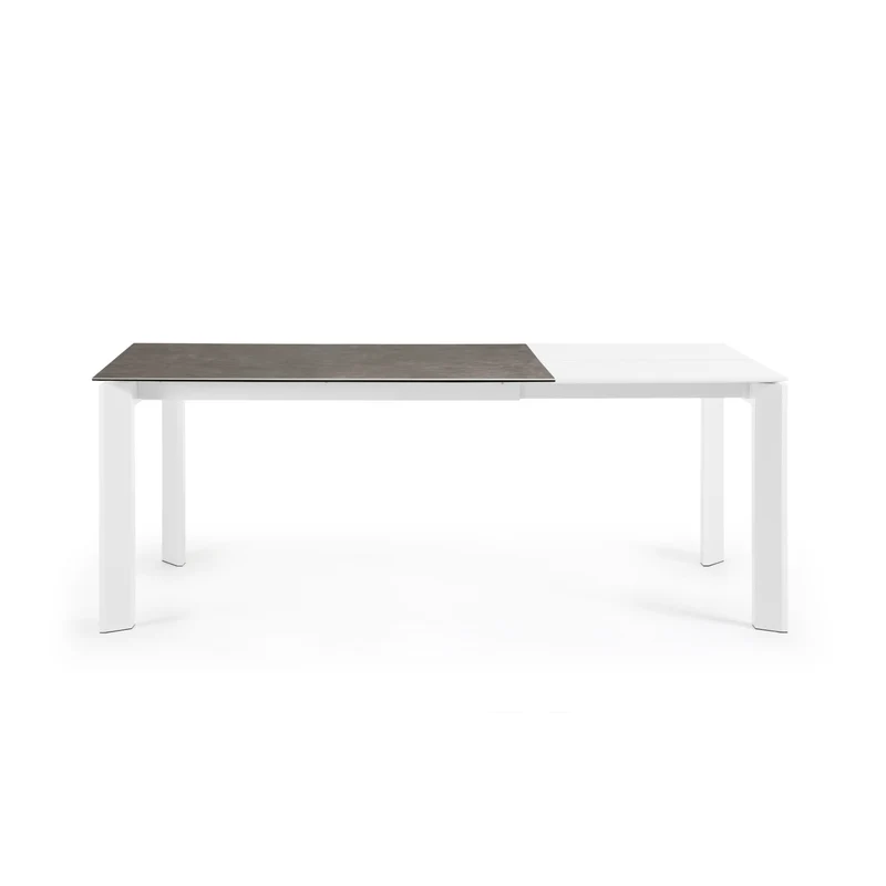 Axis porcelain extendable table in Volcano Ash finish with white steel legs 140 (200) cm