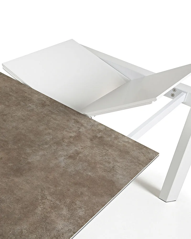 Axis porcelain extendable table in Volcano Ash finish with white steel legs 140 (200) cm