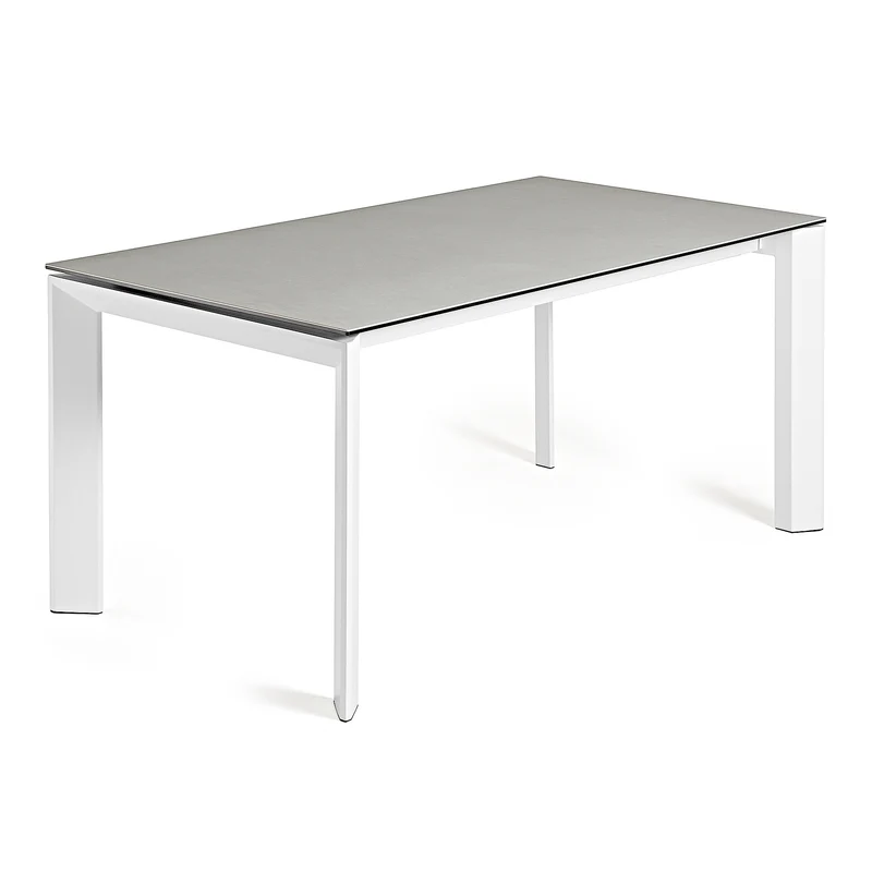 Axis porcelain extendable table in Hydra Lead finish with white steel legs 140 (200) cm