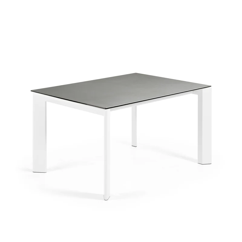 Axis porcelain extendable table in Hydra Lead finish with white steel legs 140 (200) cm
