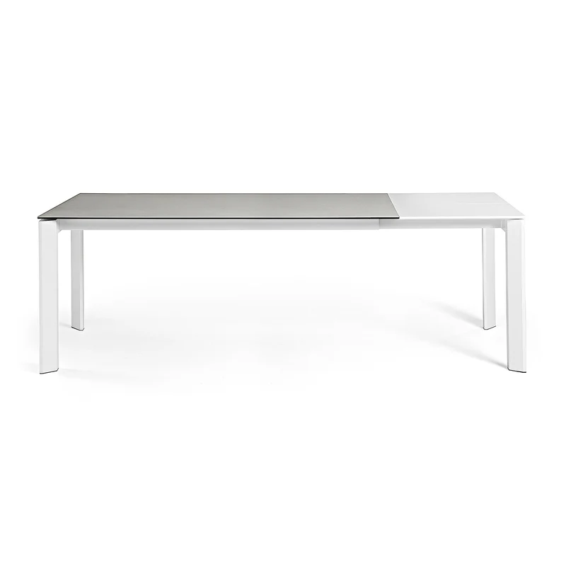 Axis porcelain extendable table in Hydra Lead finish with white steel legs 140 (200) cm
