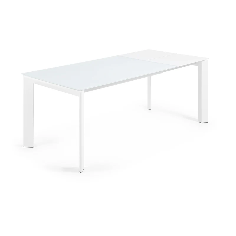 Axis white glass extendable table with white steel legs 140 (200) cm