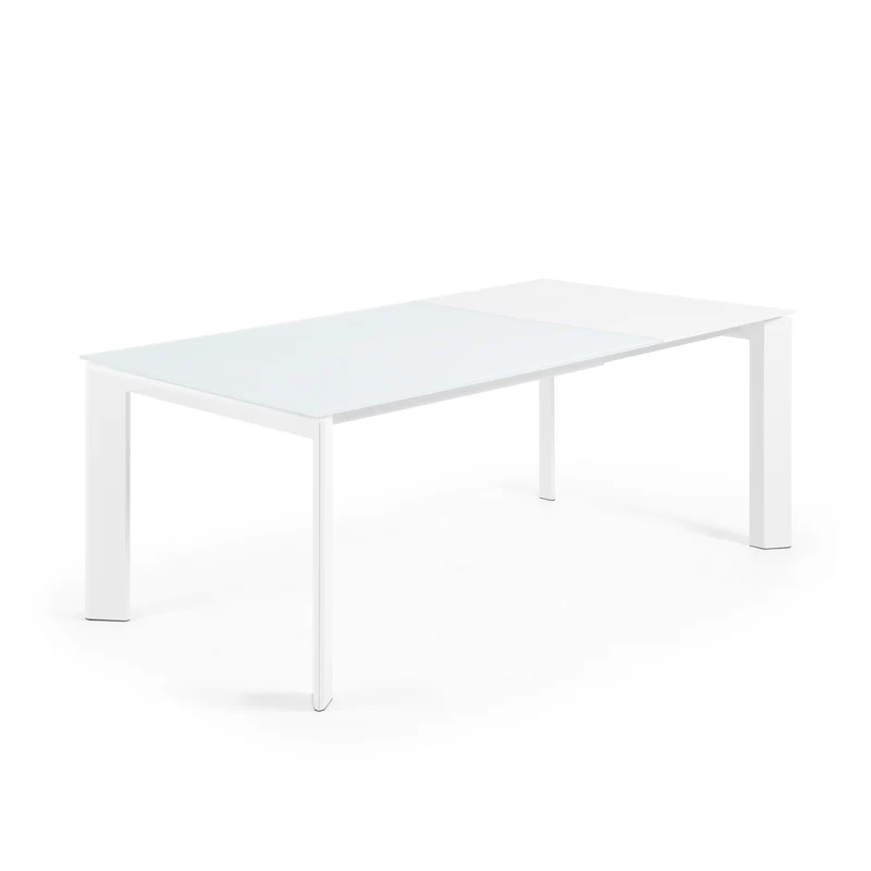 Axis white glass extendable table with white steel legs 140 (200) cm