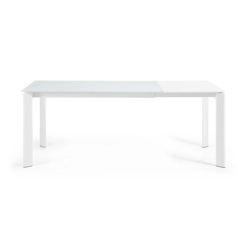 Axis white glass extendable table with white steel legs 140 (200) cm