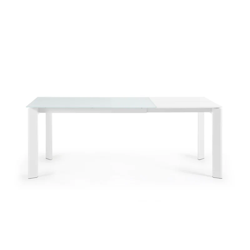 Axis white glass extendable table with white steel legs 140 (200) cm