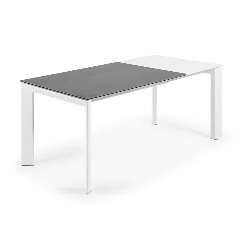 Axis porcelain extendable table in Volcano Rock finish with white steel legs 120 (180) cm