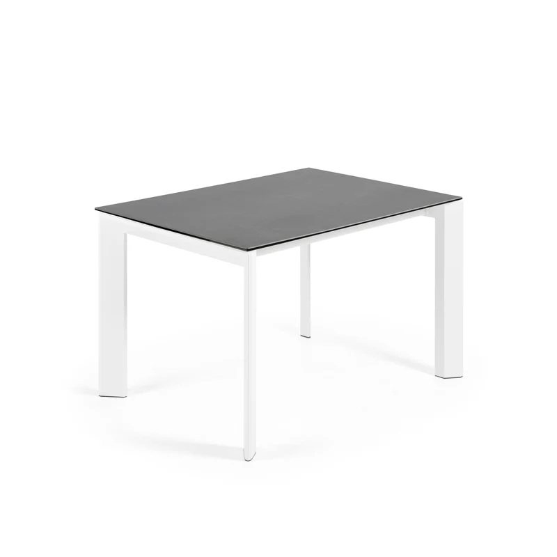 Axis porcelain extendable table in Volcano Rock finish with white steel legs 120 (180) cm