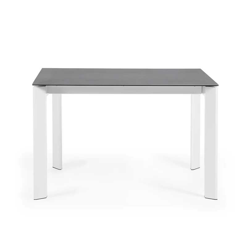 Axis porcelain extendable table in Volcano Rock finish with white steel legs 120 (180) cm