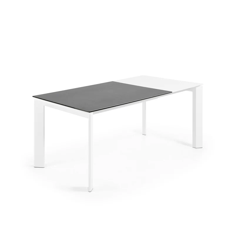 Axis porcelain extendable table in Volcano Rock finish with white steel legs 120 (180) cm
