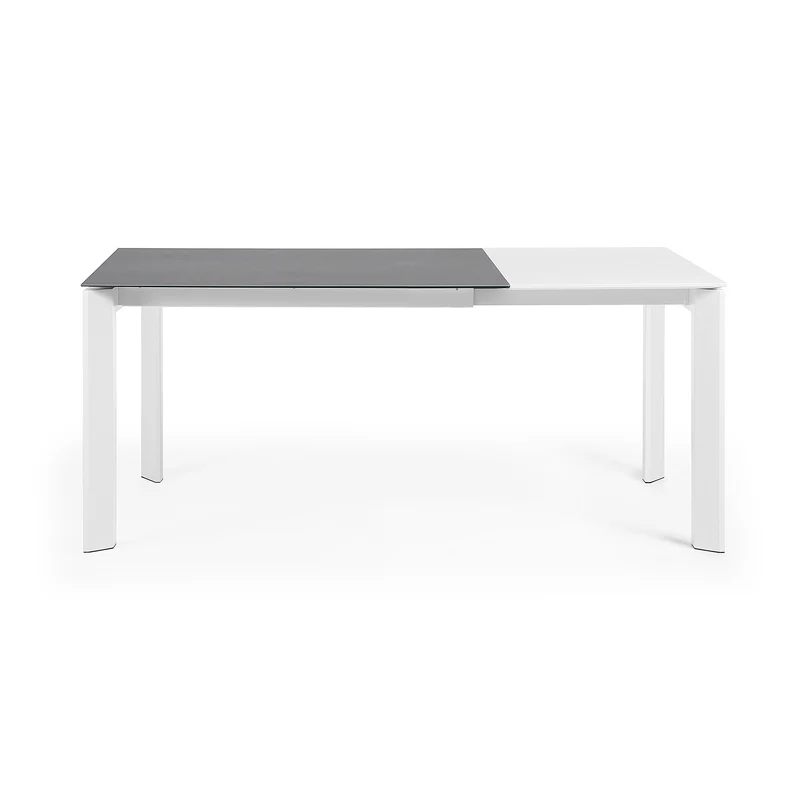 Axis porcelain extendable table in Volcano Rock finish with white steel legs 120 (180) cm