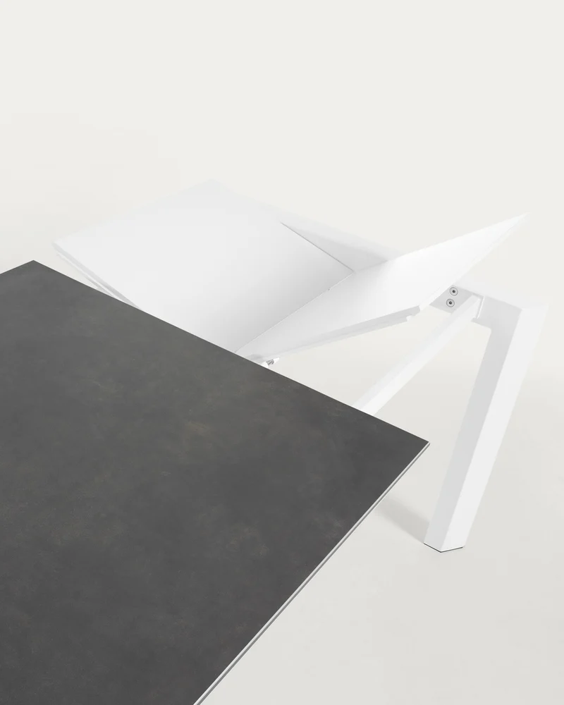 Axis porcelain extendable table in Volcano Rock finish with white steel legs 120 (180) cm