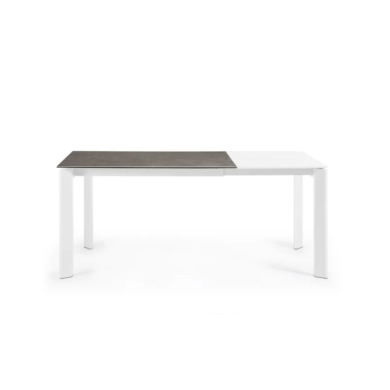 Axis extendable ceramic table in Vulcano Ceniza finish, white steel legs 120 (180) cm