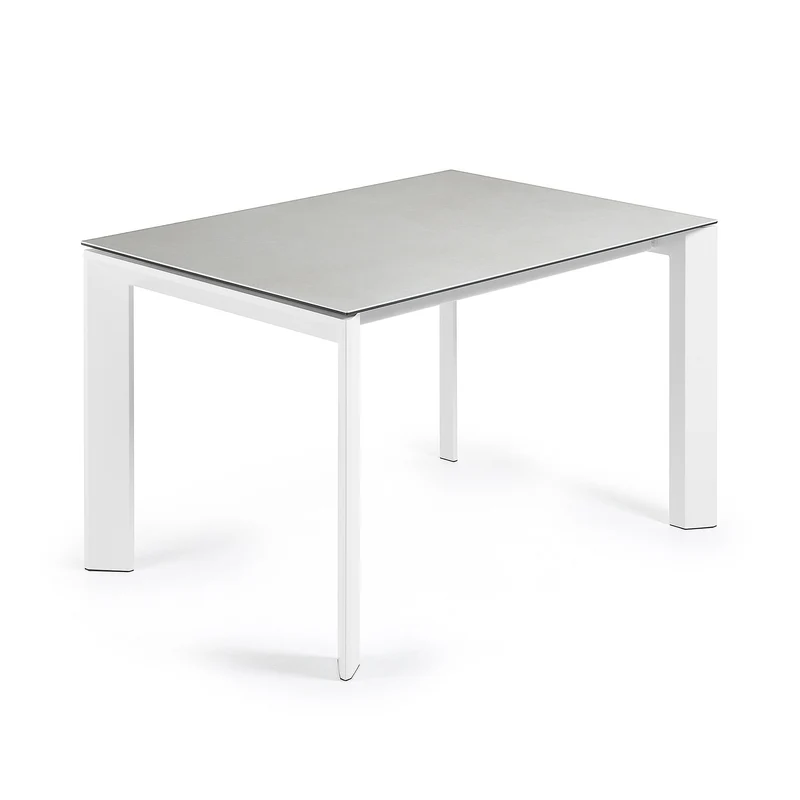 Axis extendable ceramic table with Hydra Plomo finish and white steel legs 120 (180) cm