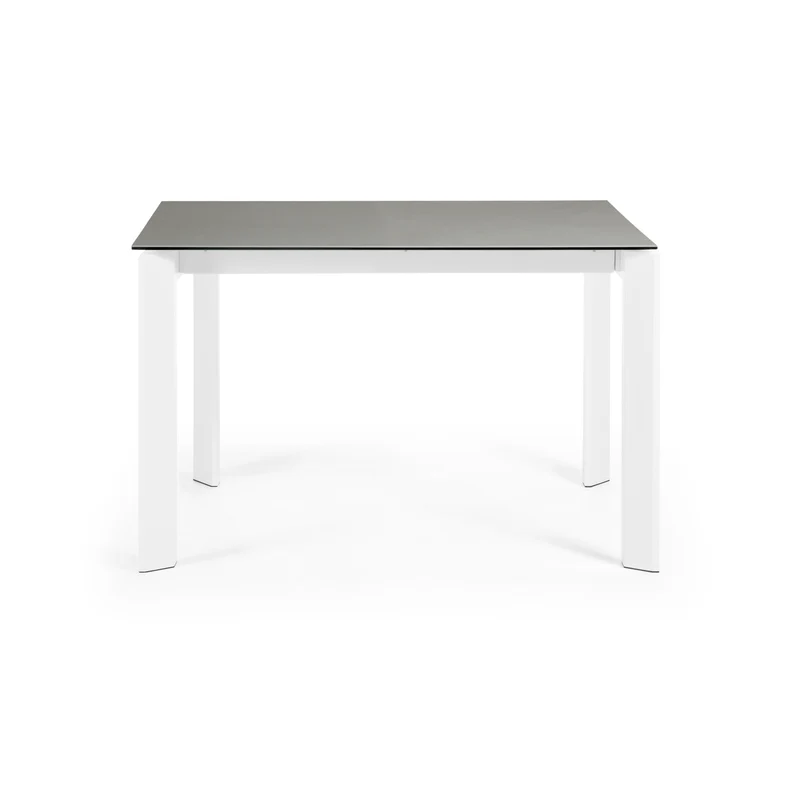 Axis extendable ceramic table with Hydra Plomo finish and white steel legs 120 (180) cm