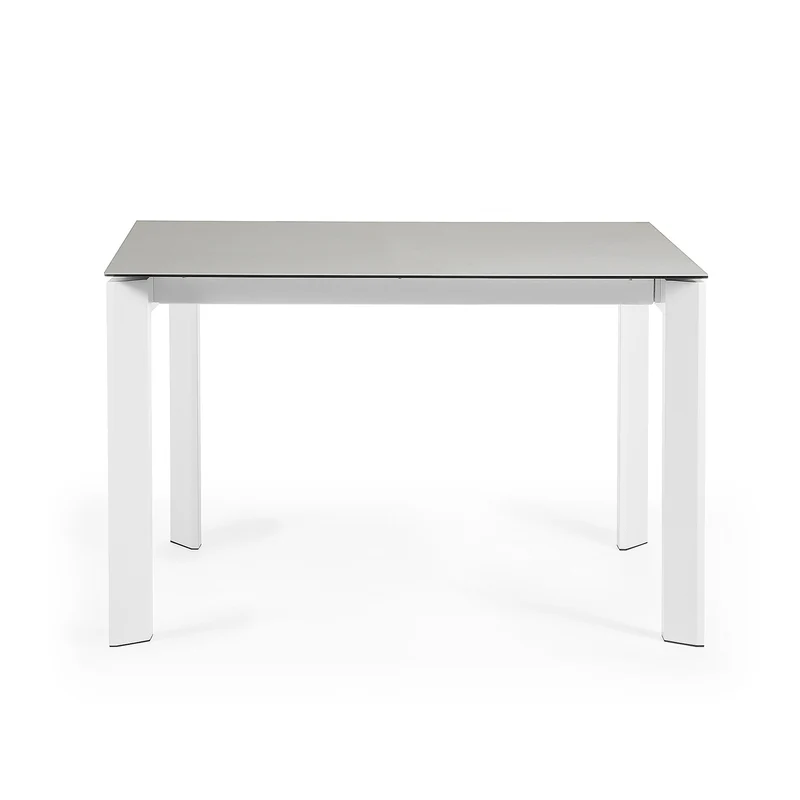 Axis extendable ceramic table with Hydra Plomo finish and white steel legs 120 (180) cm