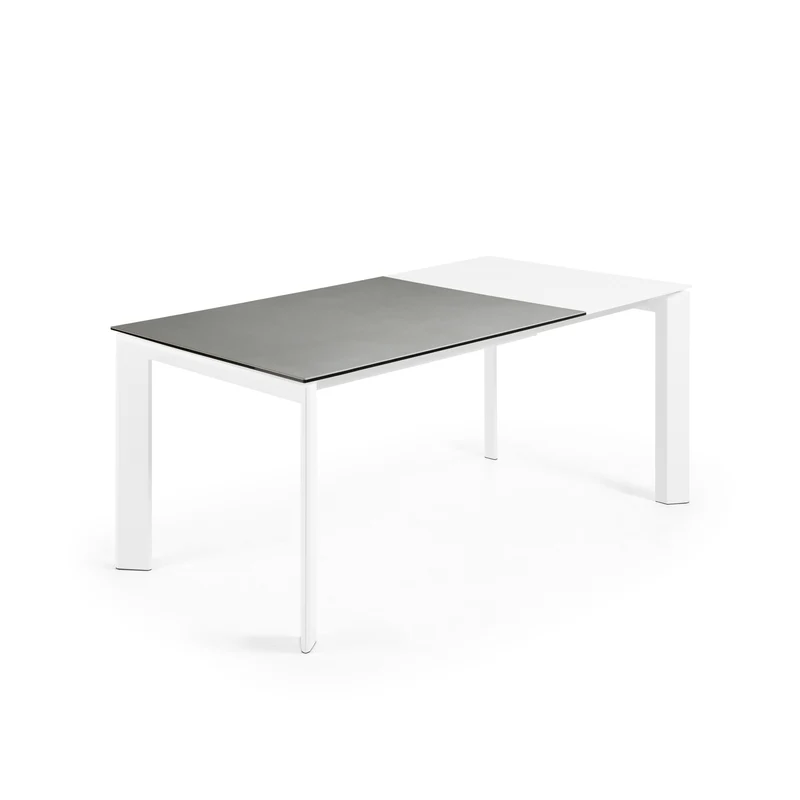Axis extendable ceramic table with Hydra Plomo finish and white steel legs 120 (180) cm
