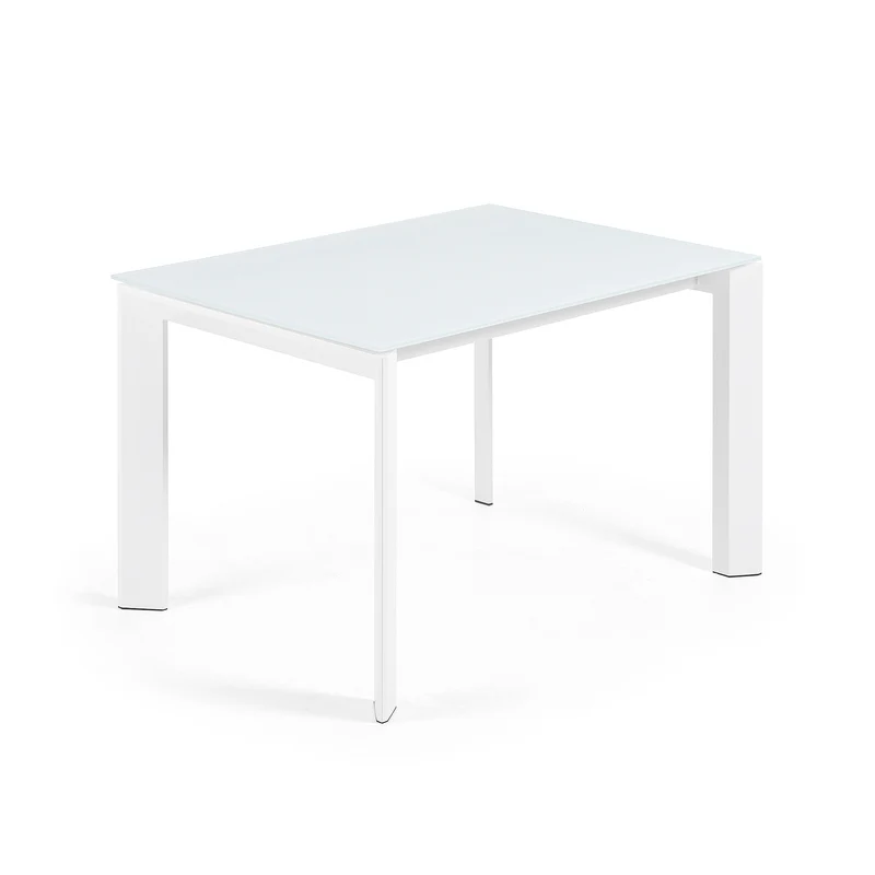 Axis white glass extendable table with white steel legs 120 (180) cm