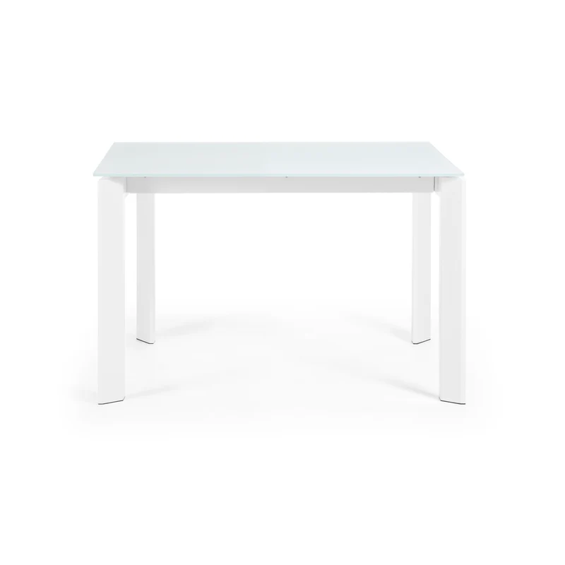 Axis white glass extendable table with white steel legs 120 (180) cm