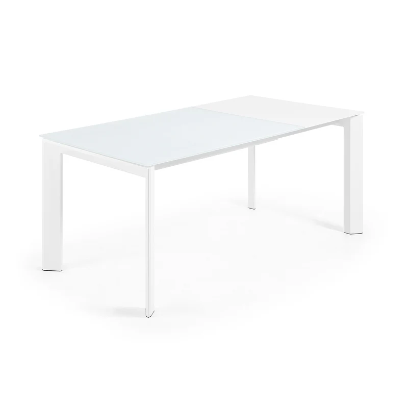 Axis white glass extendable table with white steel legs 120 (180) cm