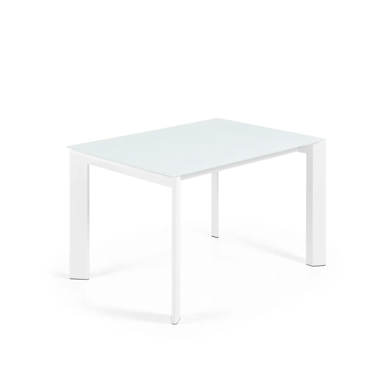 Axis white glass extendable table with white steel legs 120 (180) cm
