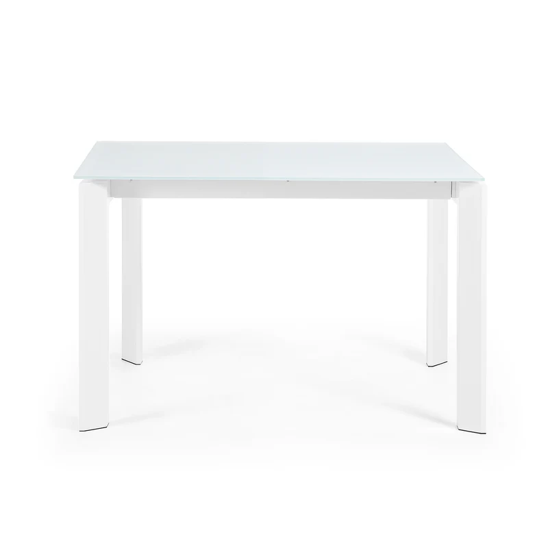 Axis white glass extendable table with white steel legs 120 (180) cm