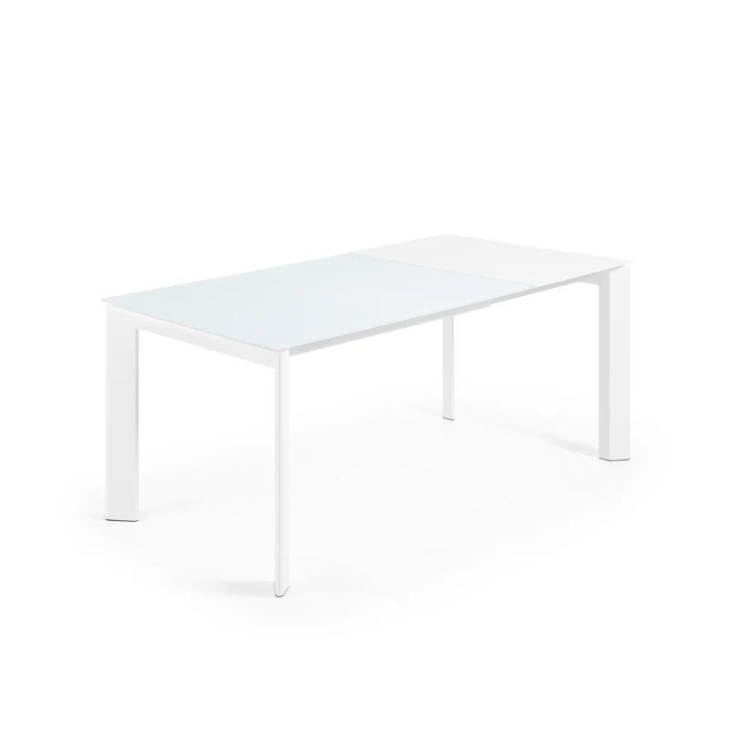 Axis white glass extendable table with white steel legs 120 (180) cm