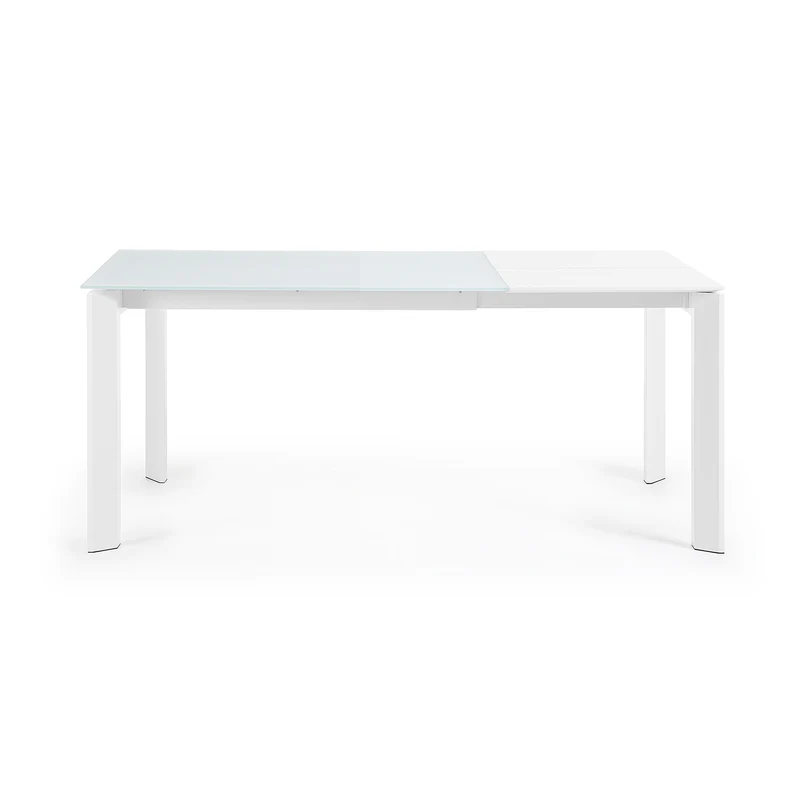 Axis white glass extendable table with white steel legs 120 (180) cm