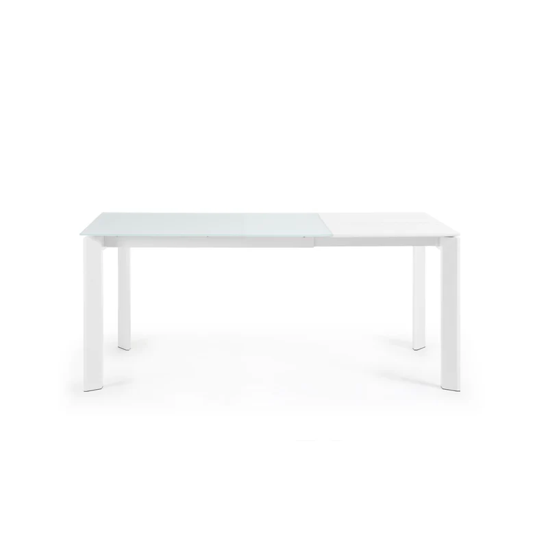 Axis white glass extendable table with white steel legs 120 (180) cm