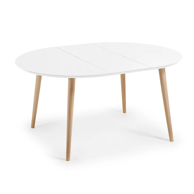 Oqui round extendable MDF table with white lacquer and solid beech legs 120(200)x120 cm