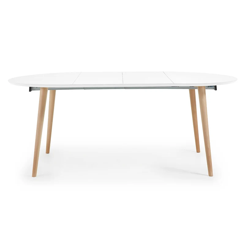 Oqui round extendable MDF table with white lacquer and solid beech legs 120(200)x120 cm