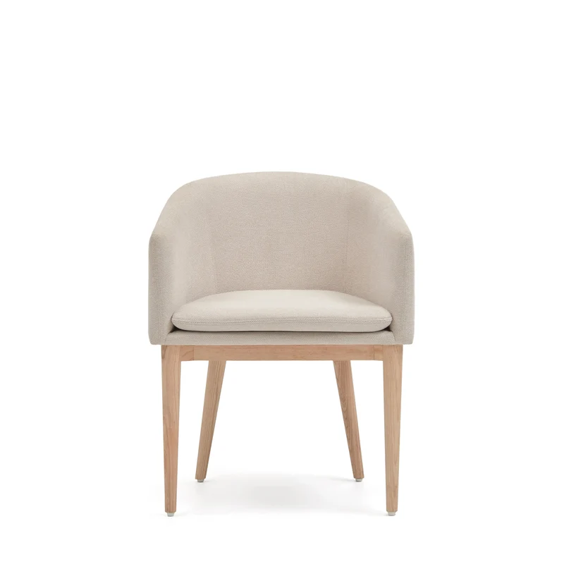Harlan beige chenille chair with solid ash wood legs