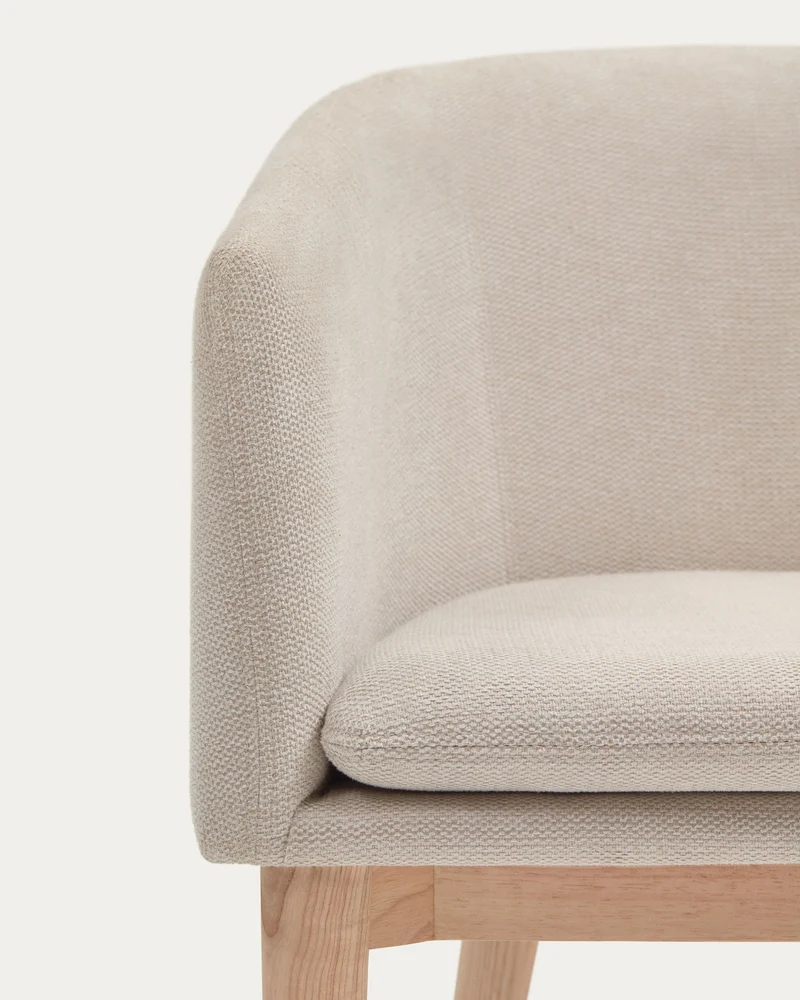 Harlan beige chenille chair with solid ash wood legs