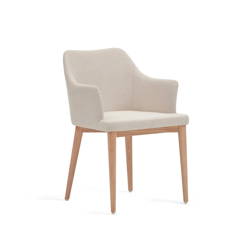 Croft chair in beige chenille with solid ash wood legs