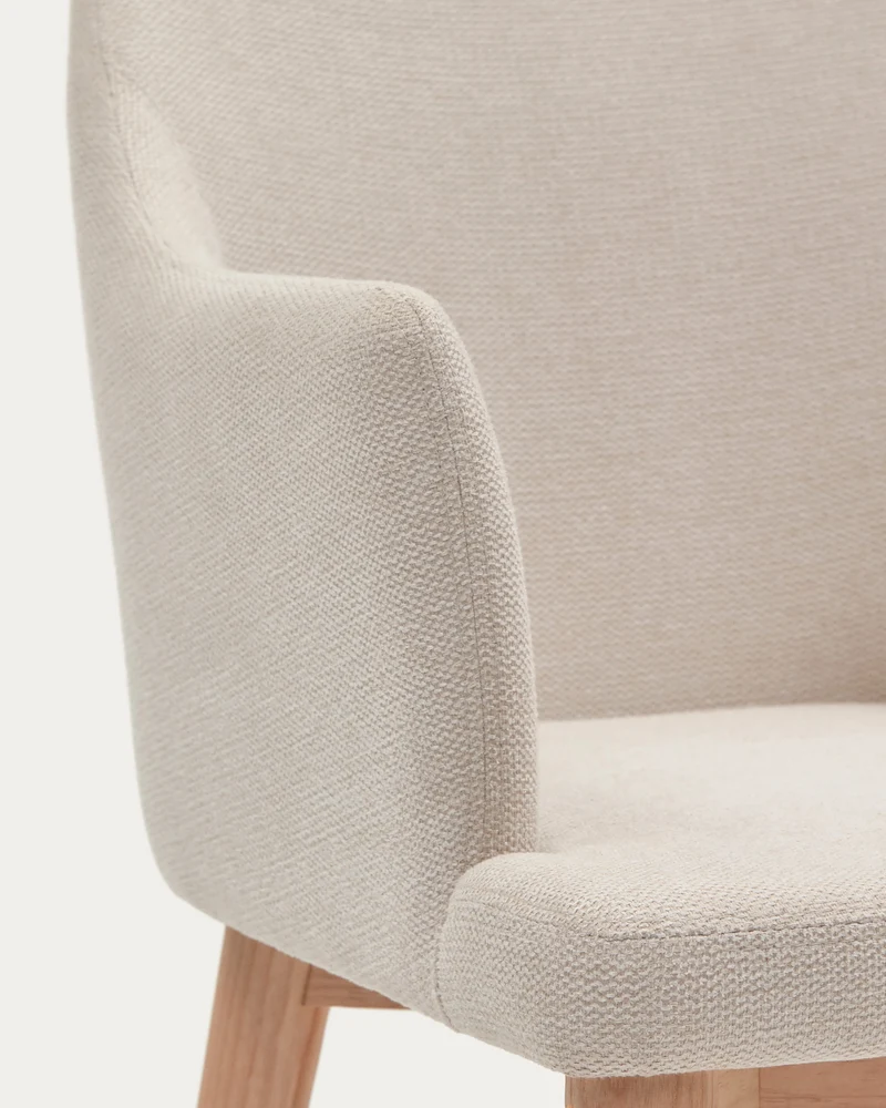 Croft chair in beige chenille with solid ash wood legs