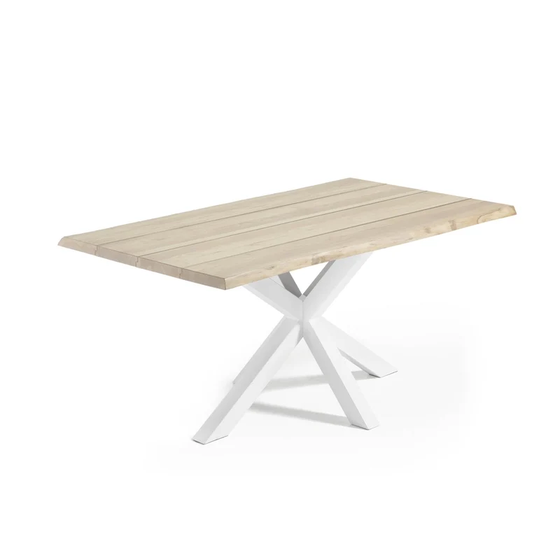 Argo oak veneer table with a whitewashed finish and white steel legs, 200 x 100 cm