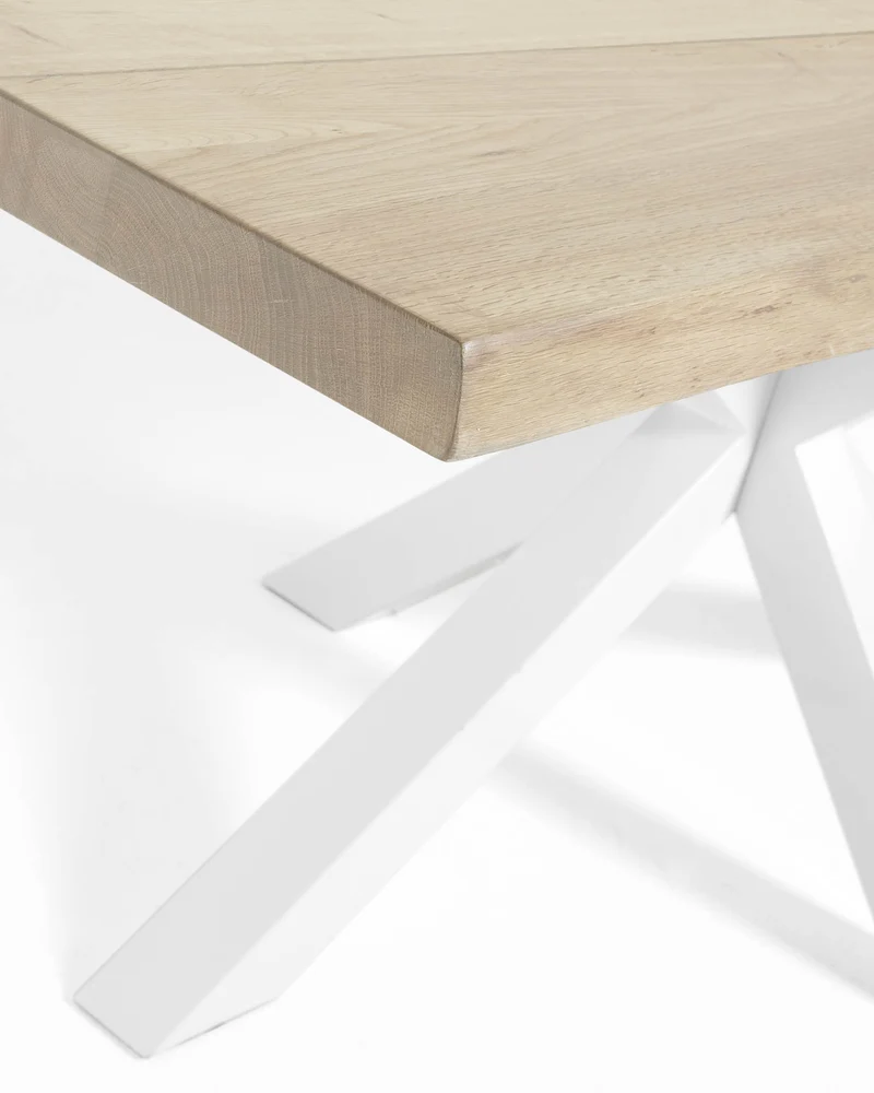 Argo oak veneer table with a whitewashed finish and white steel legs, 200 x 100 cm