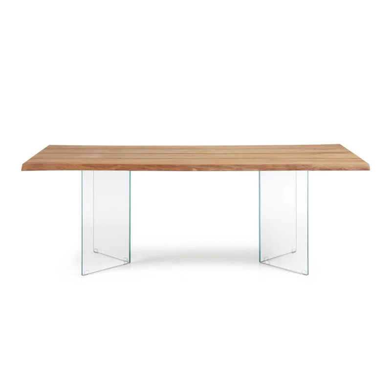 Lotty oak veneer table wit a natural finish and glass legs, 220 x 100 cm