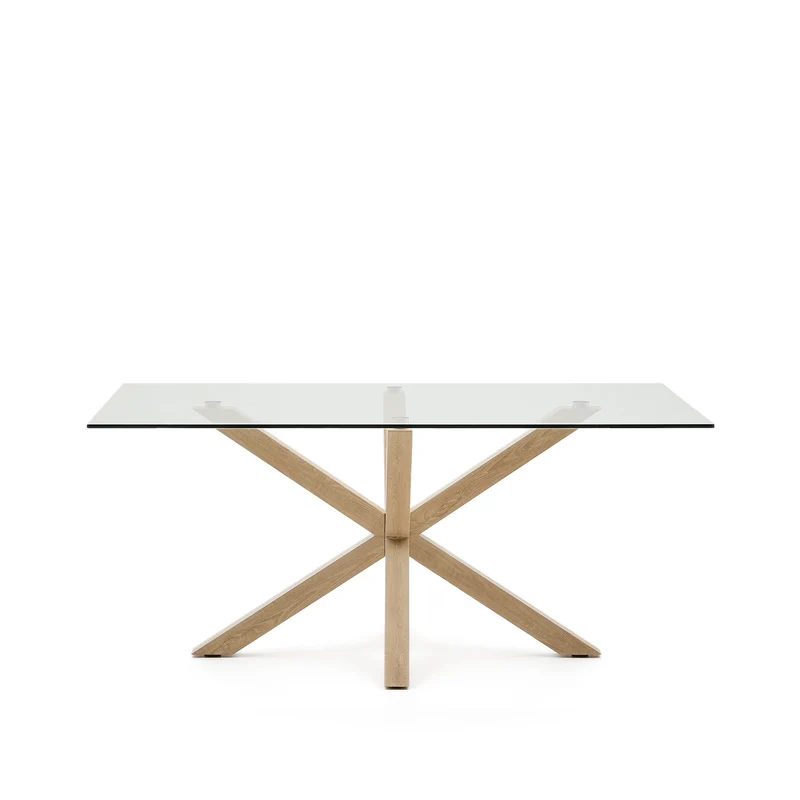Argo glass table with steel legs with wood-effect finish 160 x 90 cm