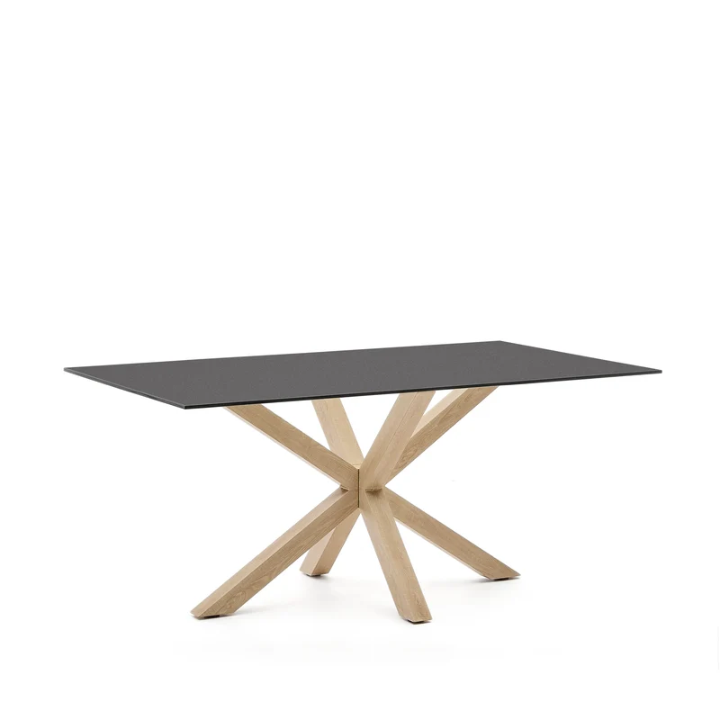 Argo table in frosted black glass and wood-effect steel legs 160 x 90 cm