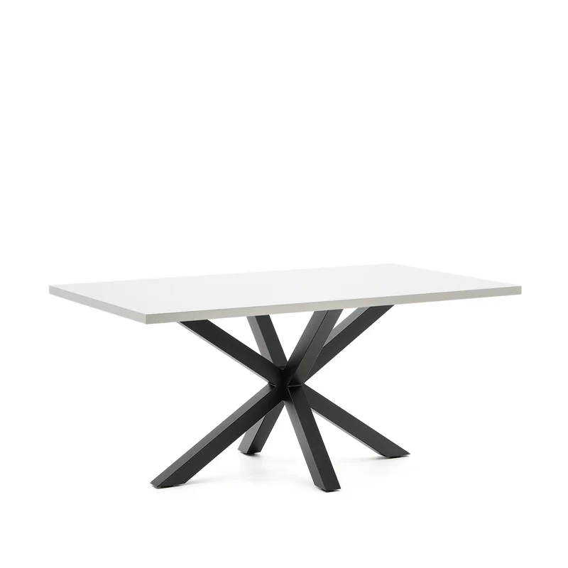 Argo table in melamine with white finish and steel legs with black finish 160 x 100 cm