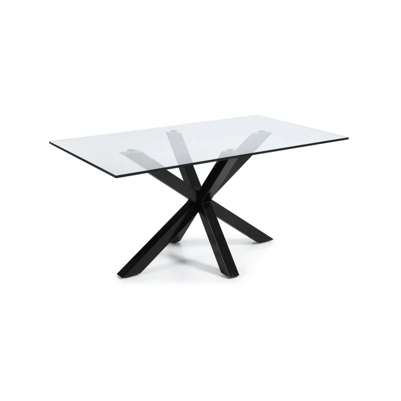 Argo glass table with steel legs with black finish 160 (90) x 90 cm