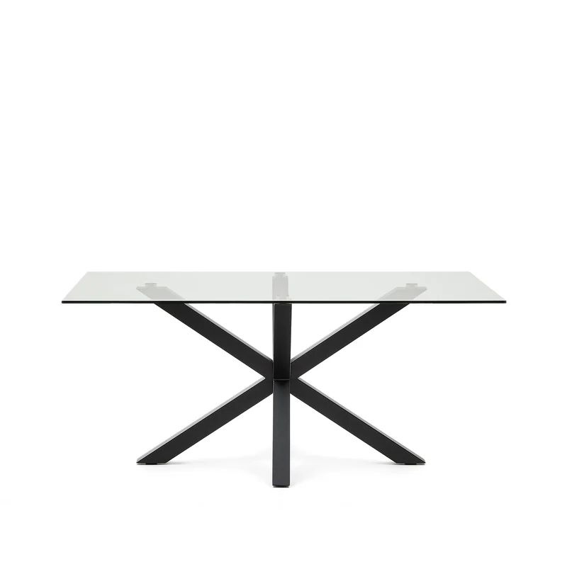 Argo glass table with steel legs with black finish 160 (90) x 90 cm