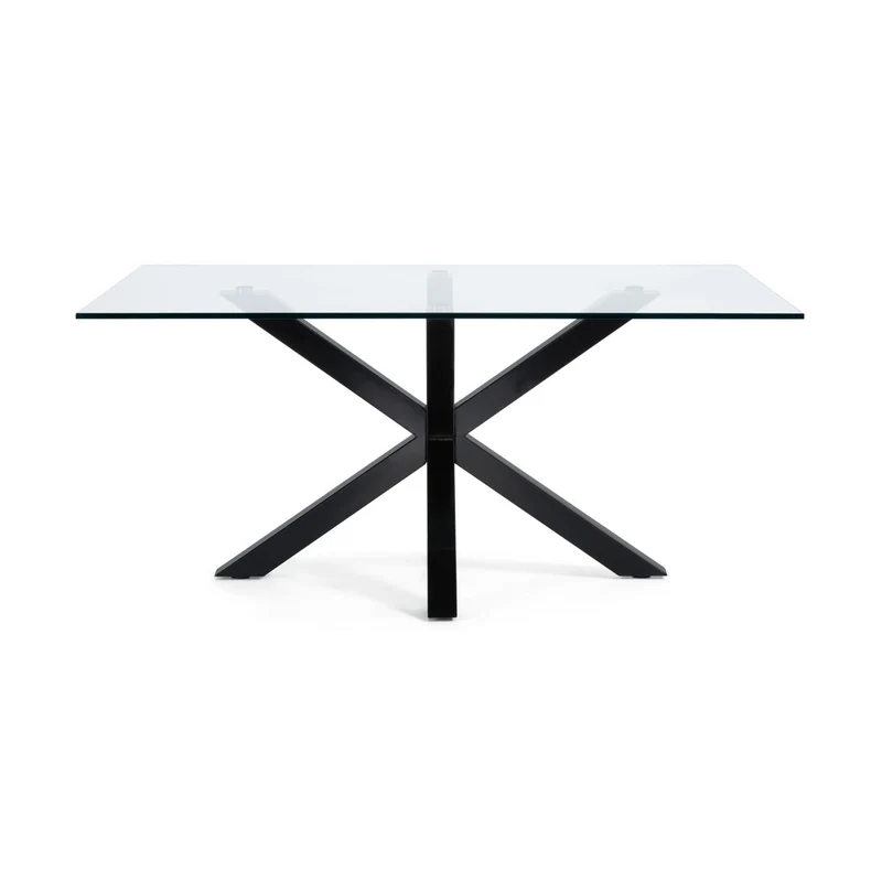 Argo glass table with steel legs with black finish 160 (90) x 90 cm