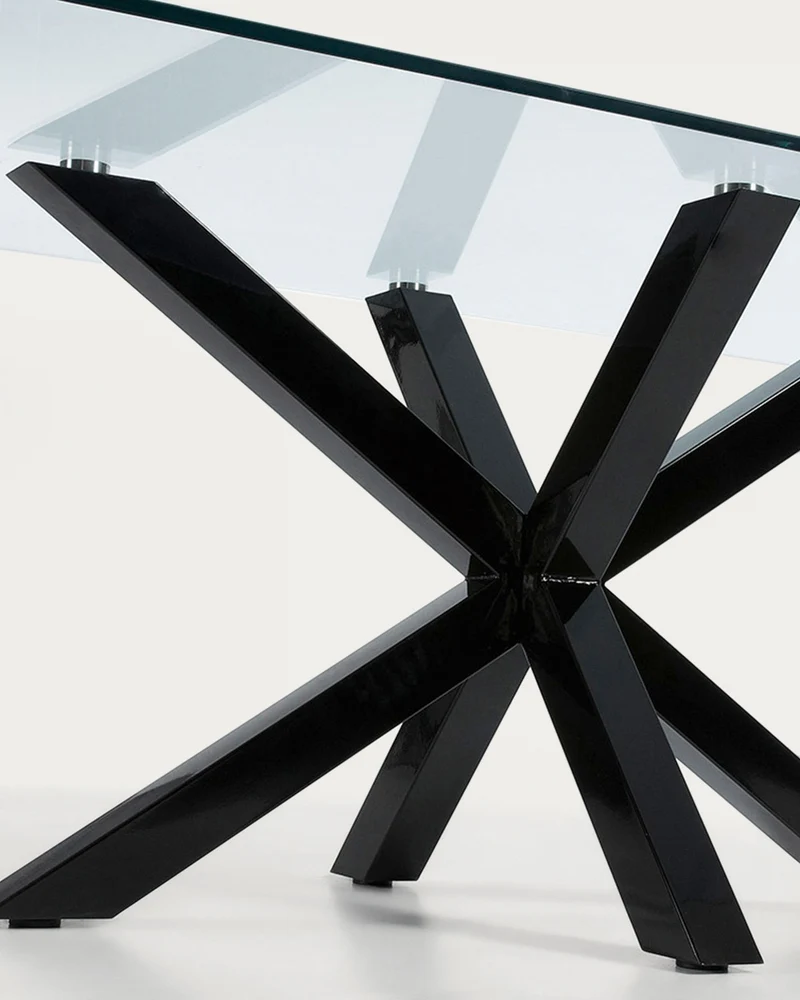 Argo glass table with steel legs with black finish 160 (90) x 90 cm