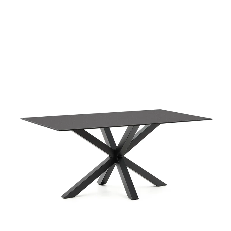 Argo table with black glass and black steel legs 160 x 90 cm