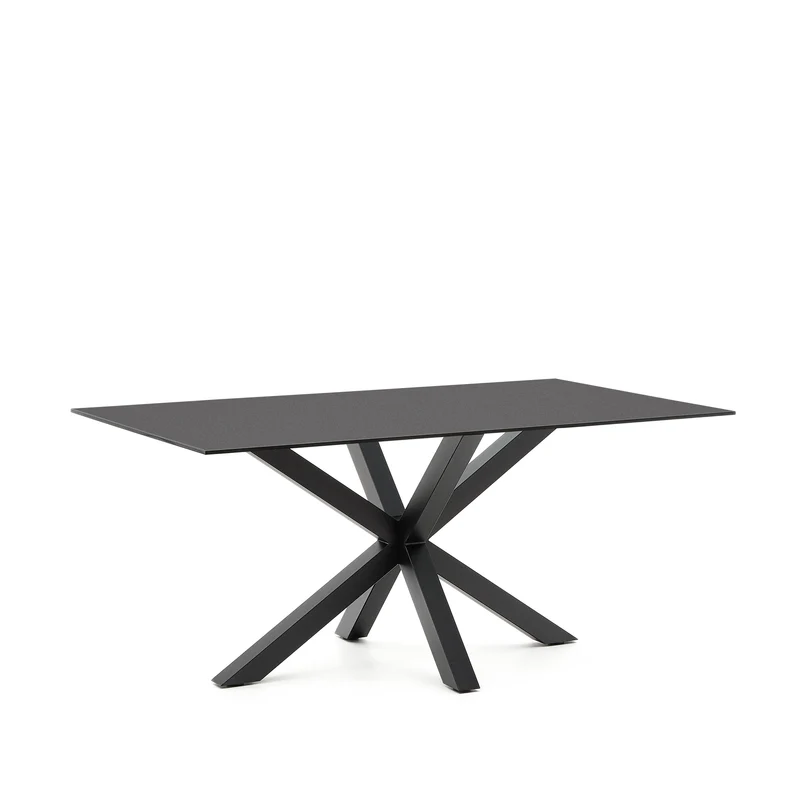Argo table with black glass and black steel legs 160 x 90 cm