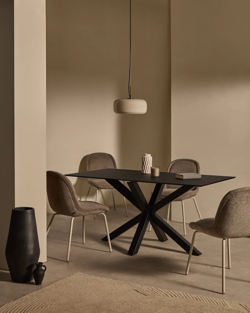 Argo table with black glass and black steel legs 160 x 90 cm