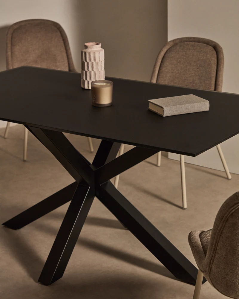Argo table with black glass and black steel legs 160 x 90 cm