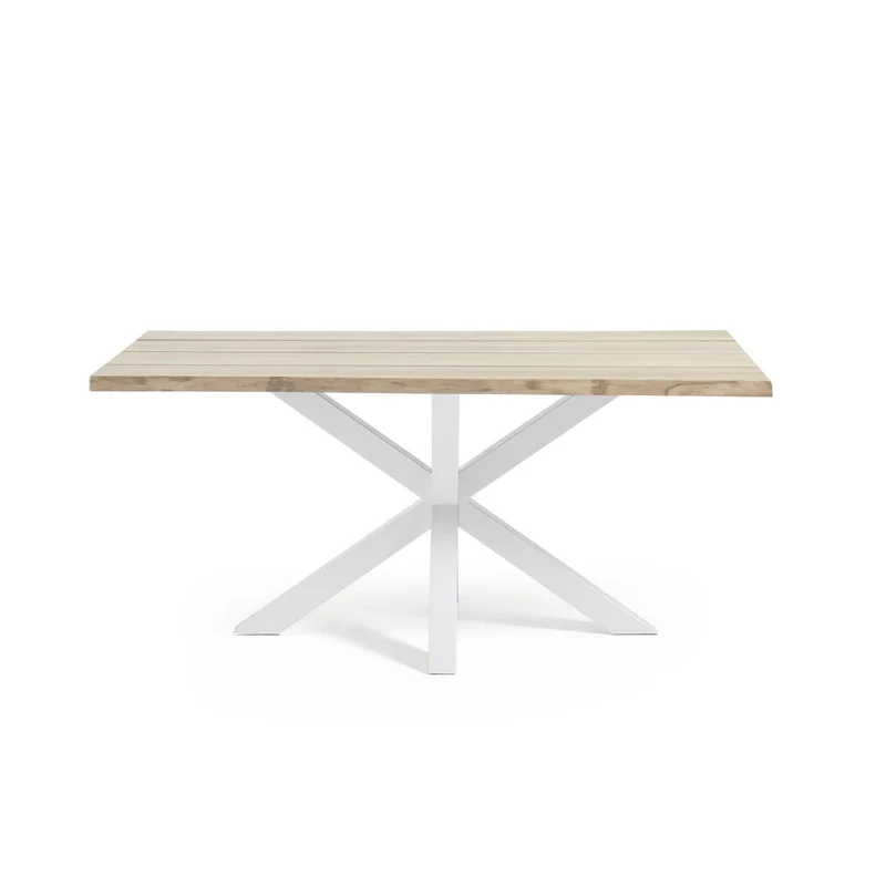 Argo oak veneer table with a whitewashed finish and white steel legs, 160 x 90 cm